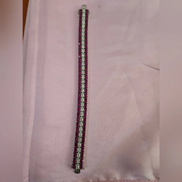 Elegant Pink and Clear Crystal Tennis Bracelet - Picture 2 of 6